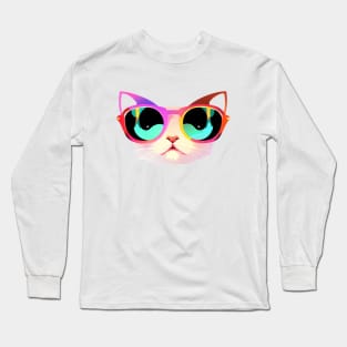 Cool Low Poly Cat wearing Sunglasses Long Sleeve T-Shirt